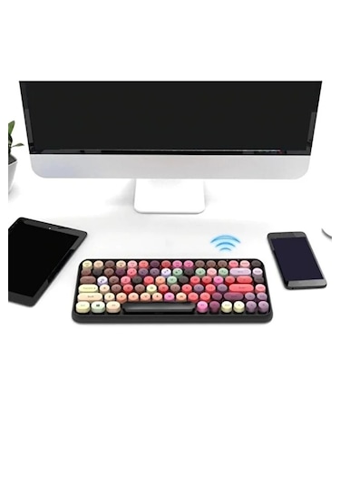 308i Bluetooth Klavye 84 Tuşlu Kablosuz Gaming Vintage Klavye Çok Renkli Daktilo Tarzı Tuşlar