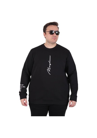 Starbattal Büyük Beden Bisiklet Yaka Sweat Double Face 25707 Sıyah Siyah