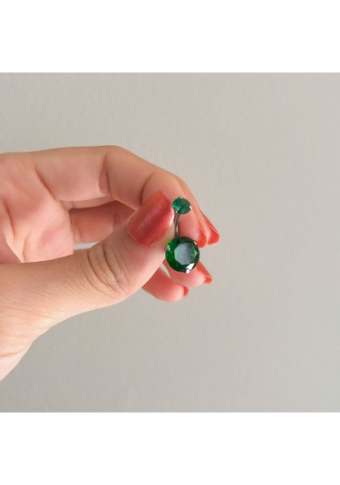 Ferizz 316l Çelik Yeşil Zirkon Taşlı Piercing Prc-114 Gümüş