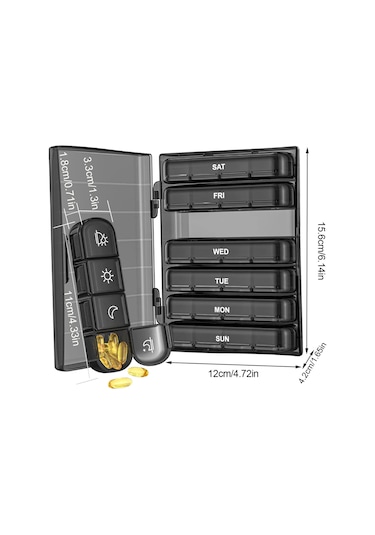 Padalink 7 Günlük 28 Bölmeli Sağlık İlaç Kutusu - Taşınabilir Abs+pp Saçma Aletleri Depolama Kutusu Siyah Siyah