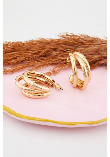 Kadın Kararmaz Boru Halka Küpe Altın-M Altın