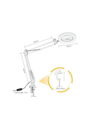 Neoglint 8x Büyüteçli Esnek Kelepçeli Masa Lambası Beyaz