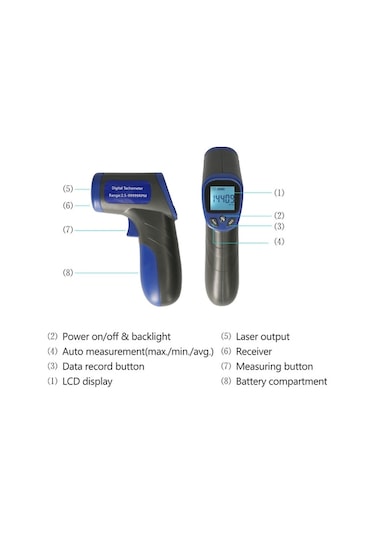 Novahub Yüksek Hassasiyetli Lazer Takometre, Lcd Ekran, Veri Kaydı, Taşınabilir, Koyu Gri Koyu Gri