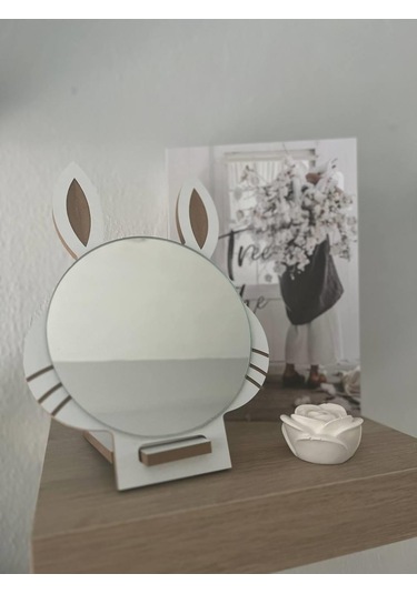 Masaüstü Beyaz Renk Hediyelik Dekoratif Makyaj Aynasi,Tavşan Kula