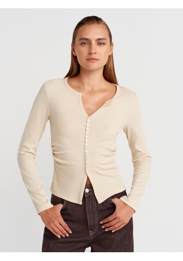 Dilvin 31548 Düğme Detaylı Büzgülü Top-taş Taş