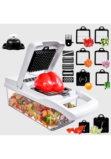 Moveevo Mutfakta Hızlı Kesim İçin Çok Fonksiyonlu Sebze Meyve Dilimleyici, Kıyma Ve İpare Kesici Aleti - Siyah Beyaz 22 Parça Seti Diğer