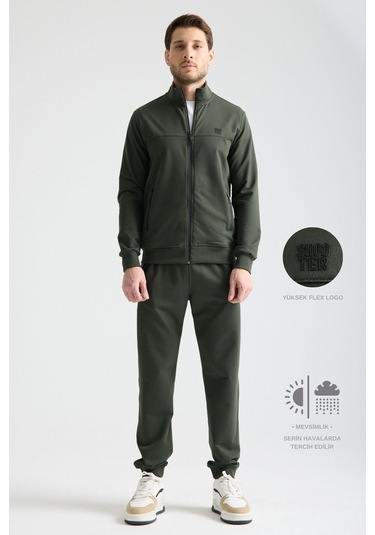 Shooter Sportswear Elit Class Füme Erkek Eşofman Takımı Mevsimlik Kapüşonlu Manşetli Rahat Kalıp Haki