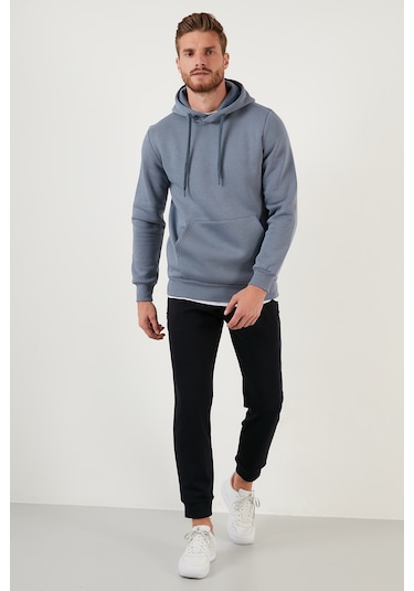 Buratti Regular Fit Kapüşonlu Kanguru Cepli Içi Tüylü Yumuşak Şardonlu Erkek Sweat 5905281 Koyu Gri
