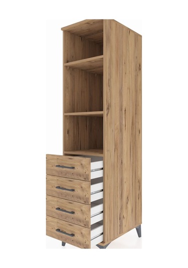 Kronos Dolap 3 Raflı 4 Çekmeceli 44x59x182 Çam-çam Çam