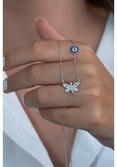 Gümüş Yusufçuk Kolye Nazar Boncuklu Bgk75