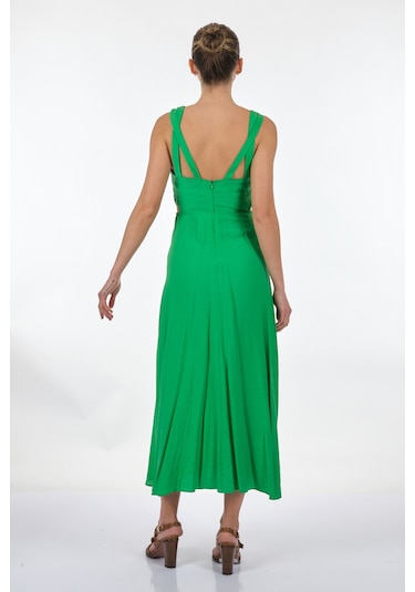 Unique Mode V Yaka Yeşil Kadın Elbise Us233014 001