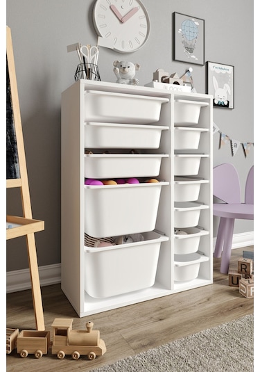 %100 Mdf - Medium Duo 12 Sepetli Oyuncak Dolabı Beyaz