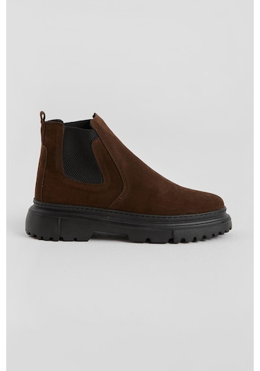 Kalın Faylon Hafif Taban Yanları Lastikli Erkek Kahve Chelsea Bot Tberk205 Kahve