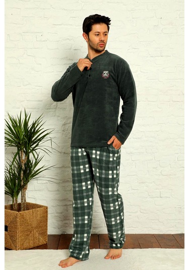 Nisanca Kışlık Sıcak Tutan Erkek Polar Pijama Takımı Yesil