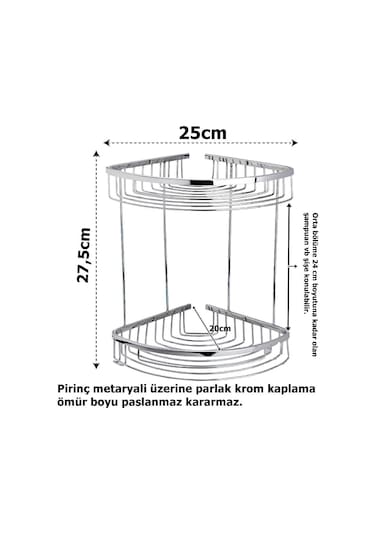 Geseus Pirinç Banyo Köşelik Şampuanlık Duş Rafı Ömür Boyu Paslanm Çok Renkli