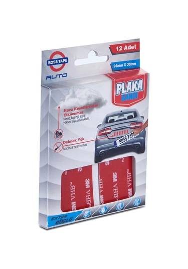 Boss Tape 0134 Çift Taraflı Oto Plaka Montaj Bandı 95mmx30mm 12li Blister