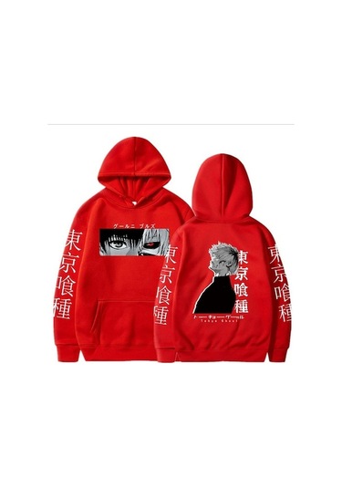 Novahub Anime Tokyo Ghoul Ken Kaneki Manga Hoodie Kazaklar Uzun Kollu Ken Kaneki Karikatür Rahat Moda Kumaş Kazak Kazak Tops Kırmızı - Xs Kırmızı