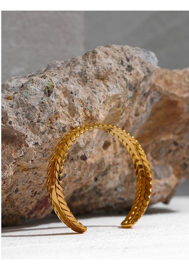 Eetit Paslanmaz Çelik Altın Yapraklı Manşet Bileklik Kadın Bileklik Altın