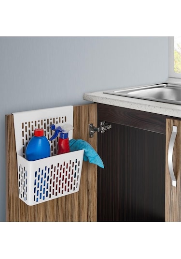 Dolap İçi Asılabilir Düzenleyici, Mutfak Banyo Dolap Kapağı Sepet Poşetlik Askılık Organizer 1 Adet Beyaz