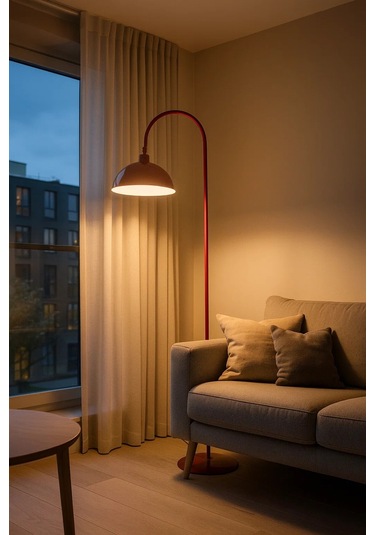 Bordo Lambader Hareketli Başlık Modern Dekoratif Metal Oturma Odası Çalışma Odası Zemin Lambası Kırmızı