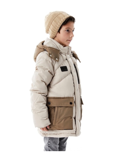 Benitto Kids Erkek Çocuk Kapüşonlu Kalın Kışlık Mont 51335 Bej