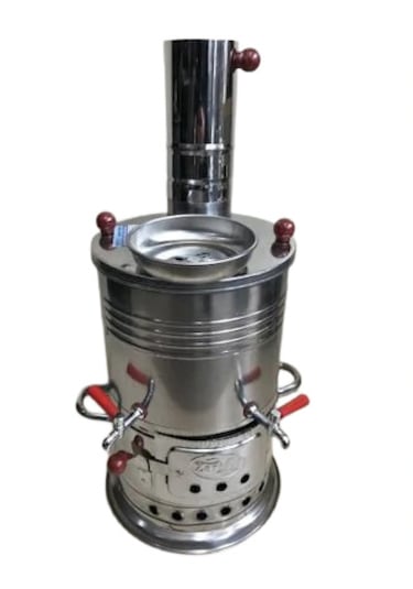 Zarif İş Çift Musluklu Demlikli 4 L Semaver Inox