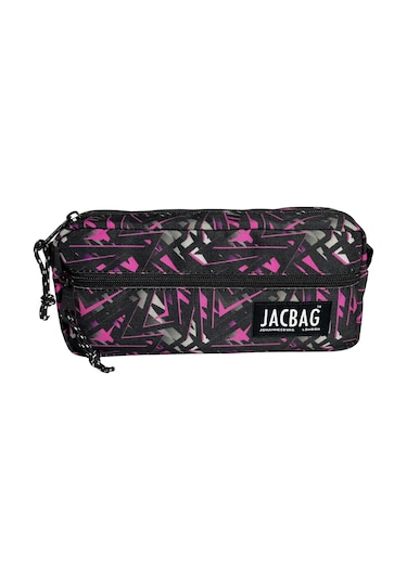 Jacbag Çift Fermuarlı Pembe Geometrik Kız Çocuk Kalem Kutusu Çok Renkli
