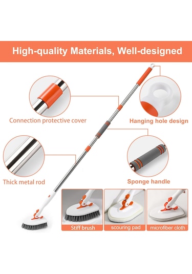 Sones 52 İnç Ayarlanabilir Saplı Duş Temizleme Fırçası Küvet Fayans Fırçası, Özellikler: Set 3