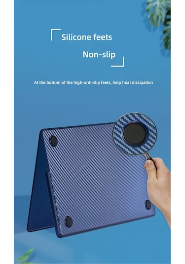 Arabulalaca Macbook Air 13 2020 A2179 Karbon Desenli Koruma Kılıf Mavi