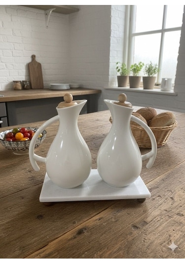 Qerhome Mermer Stantlı Porselen Yağlık&sosluk Fiona 680 Ml Beyaz