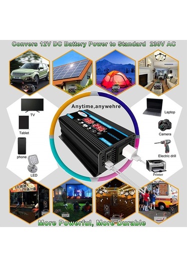 Ulzyvf 4000w Çift Usb'li İnverter, Led Voltaj Göstergeli, 12v-220v, Siyah Kabuk