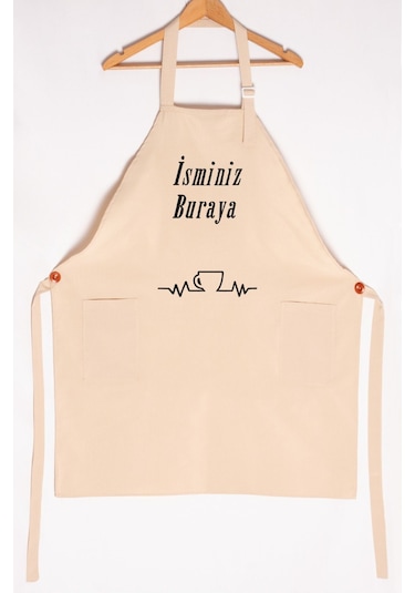 Mutfak Önlüğü Kişiye Ve İsme Özel Nakışlı Mutfak Önlüğü Fincan Farklı Renkler Krem