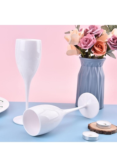 Beyaz Şampanya Flüt Bardak Plastik Şarap Bardakları Bulaşık Makinesinde Yıkanabilir Beyaz Şampanya Bardağı Restoran Bira Viski Drinkware