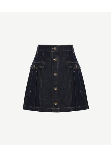 Yargıcı Pens Detaylı Düğmeli Kısa Denim Etek 25kket4021x 516 Lacivert