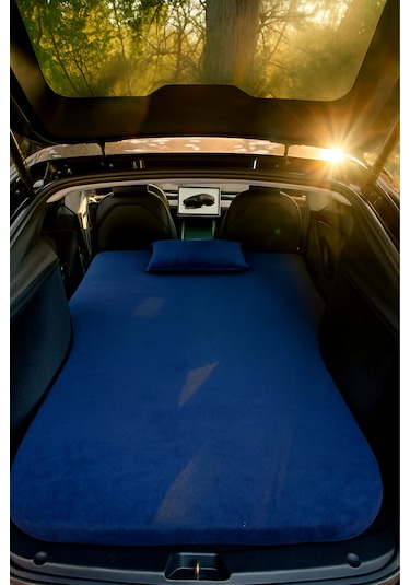 Tesla Model Y Uyumlu Araç İçi Kamp Yatağı Şişirme Gerektirmez, Çantalı + 2 Yastık Hediyeli Gri