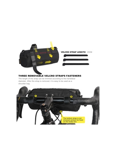 Moveevo Siyah 2.4l Bisiklet Ön Çantası, 160g Hafif, Poliester, Ayarlanabilir Askı, 24.5x10cm, Arabaya/bisiklete Uygun Siyah