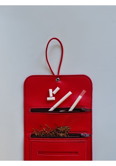 Tütün Kesesi Tütünlük Pu Deri Vegan Deri Küçük Boy Kırmızı