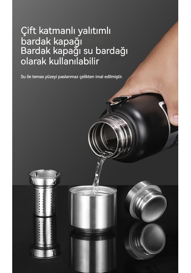 Açık Dağ Tırmanışı Büyük Kapasiteli Termos Bardak-siyah