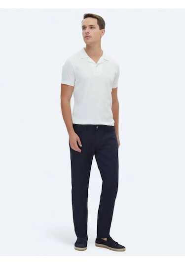 Lacivert Denim Slim Fit Casual Pamuk Karışımlı Pantolon Lacivert