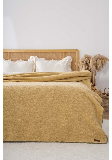 Hardal Valencia Sherpa Çift Kişilik Peluş Battaniye Hardal