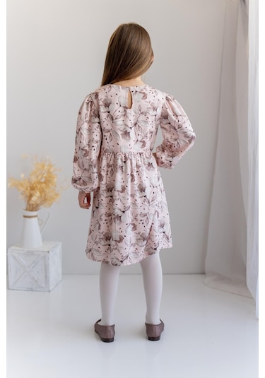 Zeyland Kız Çocuk Desenli Dokuma Elbise-Pembe