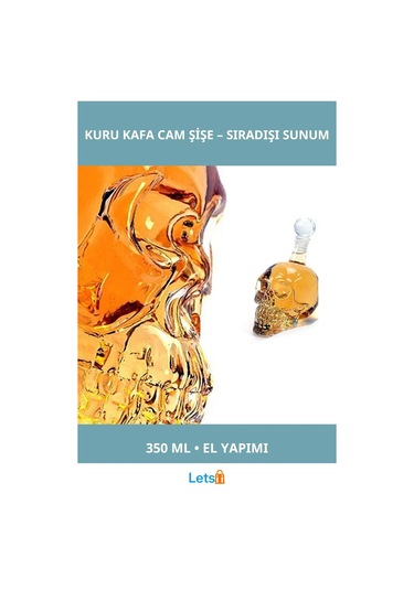 El Yapımı Kuru Kafa Cam Şişe 350 Ml Estetik Tasarım 1 Adet