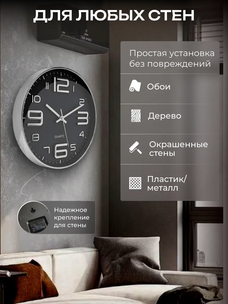 Casy Market Mutfak İçin Yuvarlak Sessiz Duvar Saati 25 Cm 462986365 Siyah