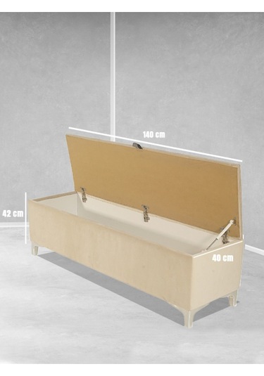 Vetra V2 Sandıklı Puf  Krem Dilimli Model Sandıklı Puf Bench - Sandıklı Yatak Ucu Bankı