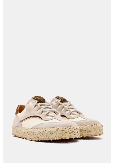 Rayn Kadın Bej Yeşil Gerçek Deri Sneaker Bej - Yeşil