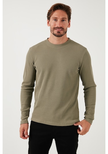 Buratti Pamuklu Bisiklet Yaka Slim Fit Basic Erkek Sweat 5905073 Vizon Yeşili