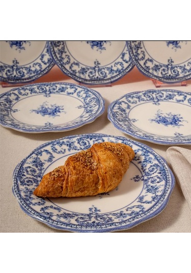 Fecra Majestic Blue 6 Parça Pasta Tabağı Seti Beyaz - Mavi