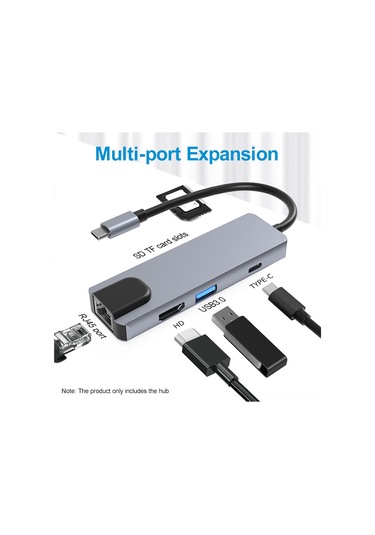 Skycity 6'lı Usb-c Hub: 4k Hdmı, 87w Pd Şarj, Usb 3.0, Rj45 Ağ, Sd/tf Kart Okuyucu - Alüminyum Gövde