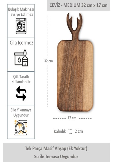 Yekpare Masif Ahşap Sunum Tahtası Kesme Tahtası Ceviz Medium 2