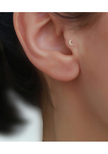 14 Ayar Altın Hilal Tragus Piercing Sarı Altın